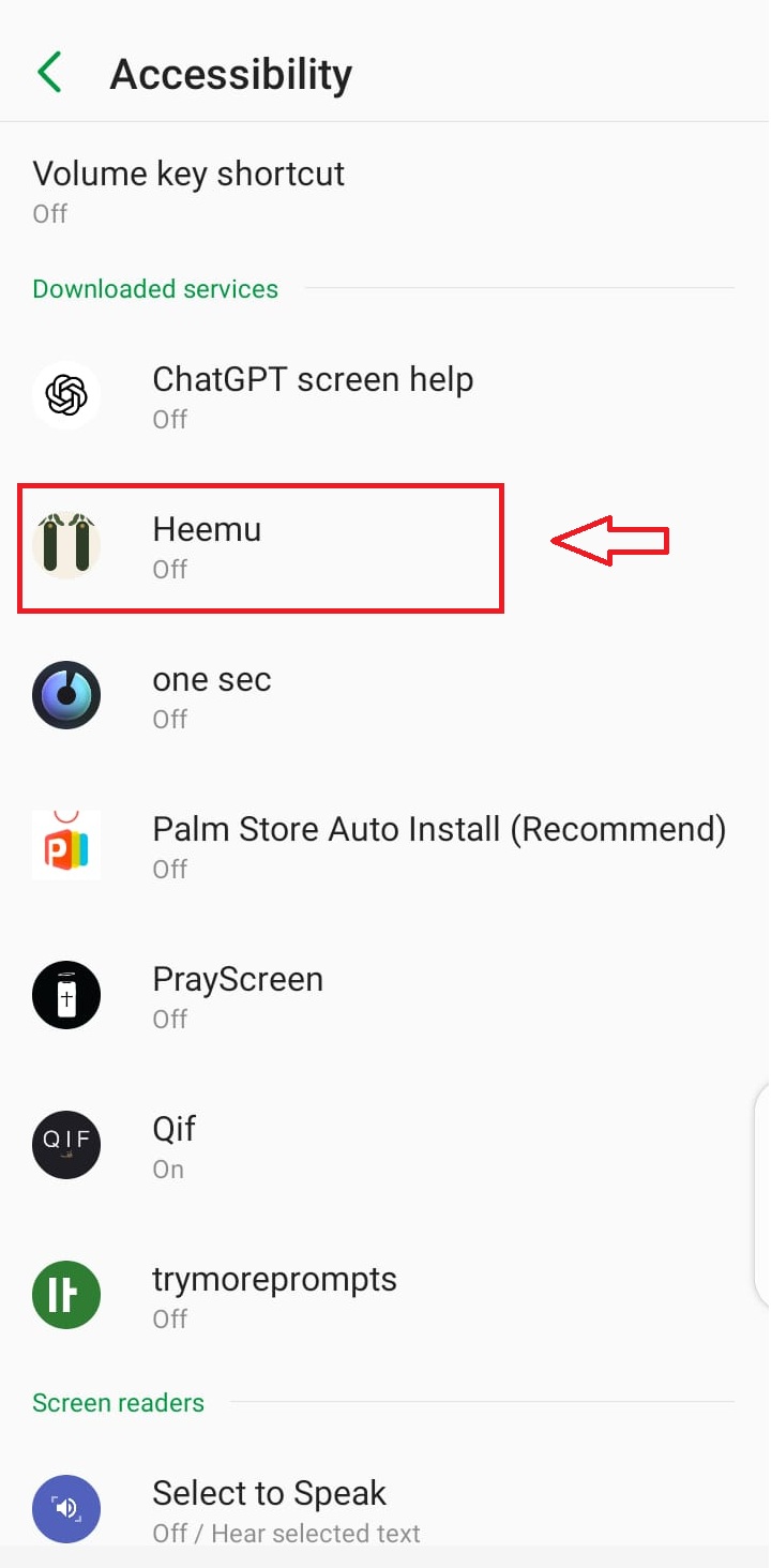 Accessibility settings list