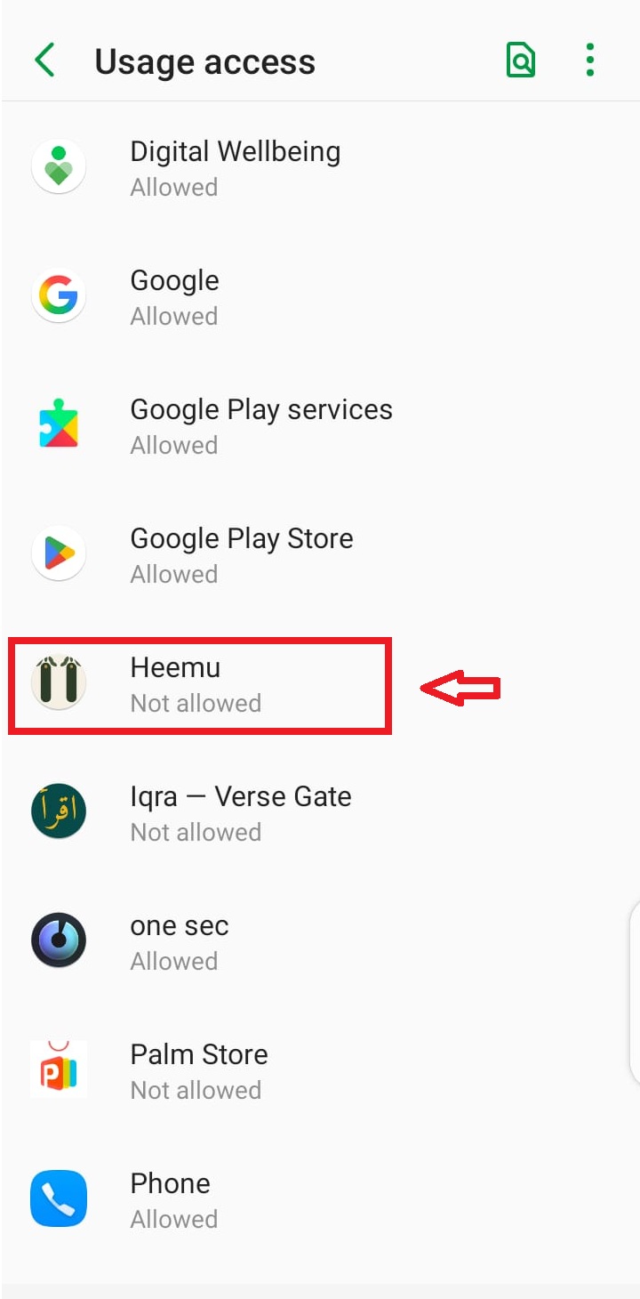 Usage access list